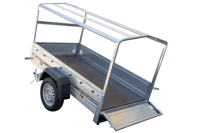 Anhänger Garden Trailer 200 KIPP 200×106 cm 750 kg [mit Hochspriegel, blauer Hochplane und Stützrad]-Neu