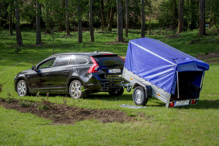 Anhänger Garden Trailer 200 KIPP 200×106 cm 750 kg [mit Hochspriegel, blauer Hochplane und Stützrad]-Neu