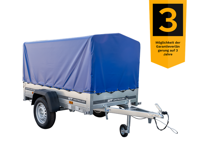 Anhänger Garden Trailer 200 KIPP 200×106 cm 750 kg [mit Hochspriegel, blauer Hochplane und Stützrad]-Neu