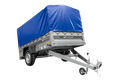 Anhänger mit Blattfedern 230×125 UNITRAILER FORCE 230/R KIPP mit H-800 Spriegel und blauer Hochplane-Neu