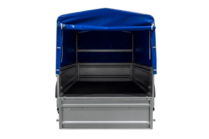 Anhänger mit Blattfedern 230×125 UNITRAILER FORCE 230/R KIPP mit H-800 Spriegel und blauer Hochplane-Neu
