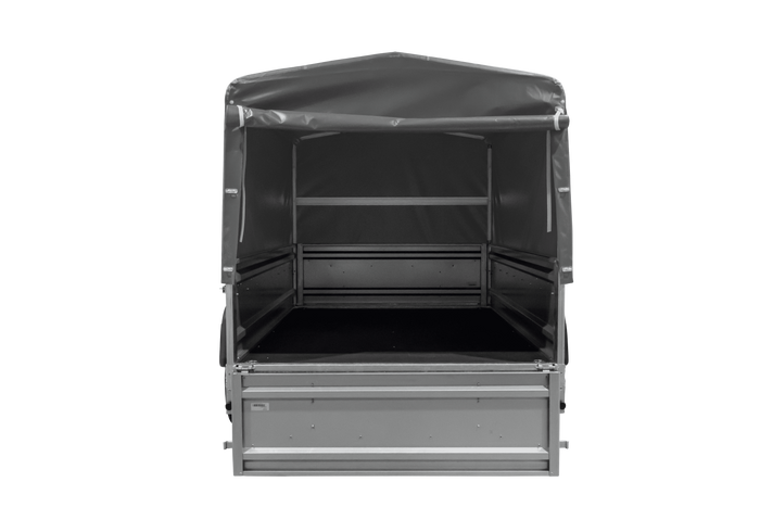 Anhänger mit Blattfedern 230×125 UNITRAILER FORCE 230/R KIPP ungebremst mit H-800 Spriegel und grauer Hochplane-Neu