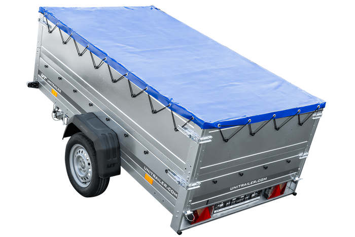 Anhänger mit faltbarer Deichsel GARDEN TRAILER 230 KIPP mit zusätzlichen Bordwänden, Stützrad und blauer Flachplane-Neu