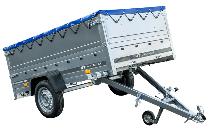 Anhänger mit faltbarer Deichsel GARDEN TRAILER 230 KIPP mit zusätzlichen Bordwänden, Stützrad und blauer Flachplane-Neu