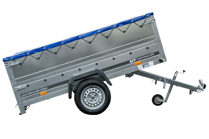 Anhänger mit faltbarer Deichsel GARDEN TRAILER 230 KIPP mit zusätzlichen Bordwänden, Stützrad und blauer Flachplane-Neu