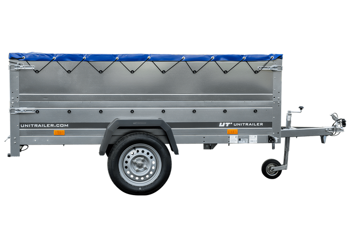 Anhänger mit faltbarer Deichsel GARDEN TRAILER 230 KIPP mit zusätzlichen Bordwänden, Stützrad und blauer Flachplane-Neu