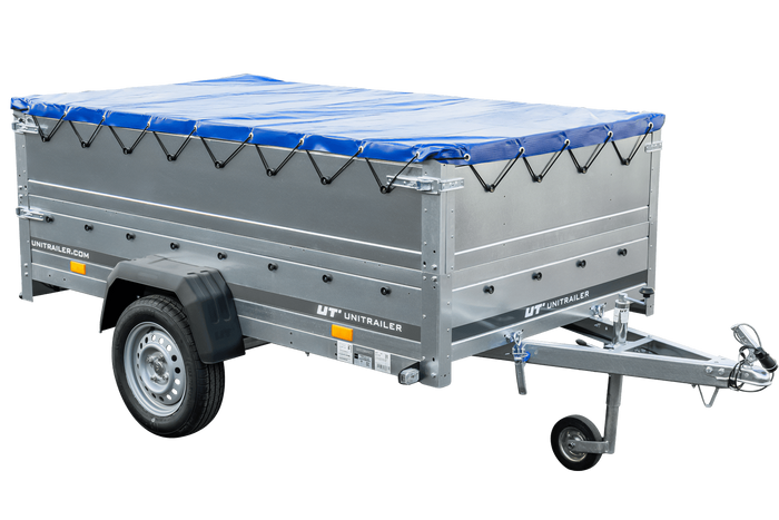 Anhänger mit faltbarer Deichsel GARDEN TRAILER 230 KIPP mit zusätzlichen Bordwänden, Stützrad und blauer Flachplane-Neu