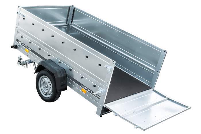 Anhänger mit faltbarer Deichsel GARDEN TRAILER 230 KIPP mit zusätzlichen Bordwänden, Stützrad und blauer Flachplane-Neu
