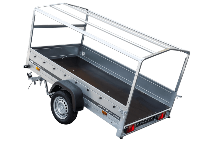 Auto Anhänger 230×125 Garden Trailer 230 KIPP Unitrailer 750 kg mit Stützrad, blauer Hochplane und Hochspriegel-Neu