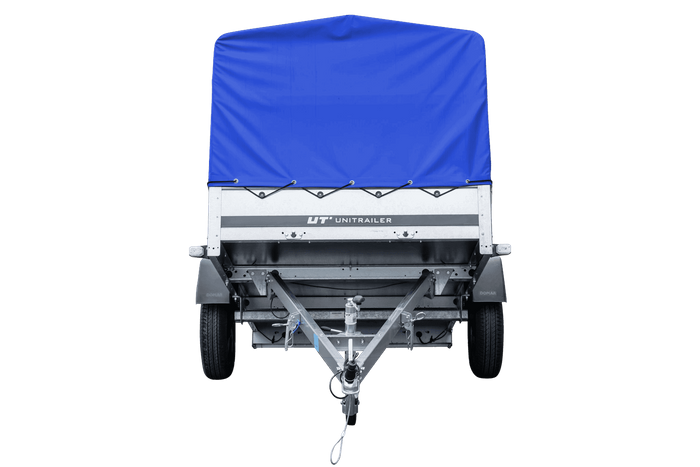 Auto Anhänger 230×125 Garden Trailer 230 KIPP Unitrailer 750 kg mit Stützrad, blauer Hochplane und Hochspriegel-Neu