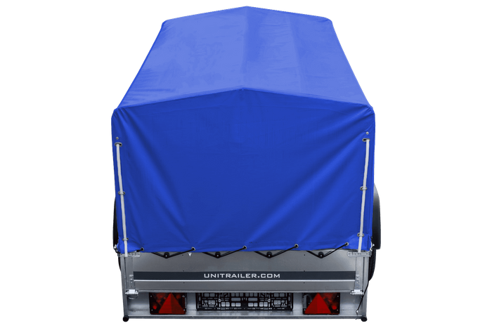 Auto Anhänger 230×125 Garden Trailer 230 KIPP Unitrailer 750 kg mit Stützrad, blauer Hochplane und Hochspriegel-Neu