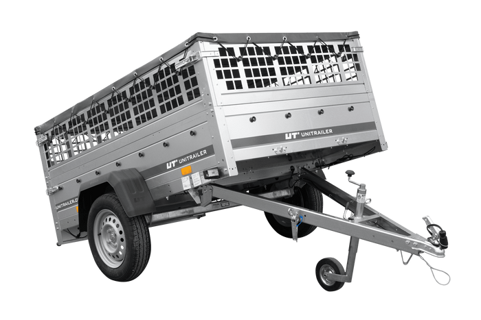 Autoanhänger 200×125 UNITRAILER GARDEN 201 KIPP mit Gitterwänden, H-0-Rahmen und grauer Plane-Neu