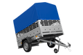 Autoanhänger 200×125 UNITRAILER GARDEN 201 KIPP mit Netzseitenwänden, H-800 Rahmen und grauer Plane-Neu