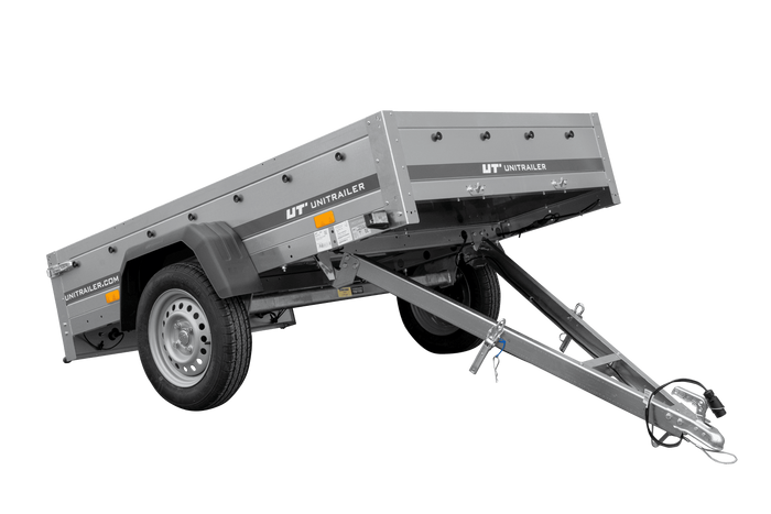 Autoanhänger 200×125 UNITRAILER GARDEN 201 KIPP mit Gitterwänden, H-0-Rahmen und grauer Plane-Neu