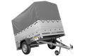 Autotransportanhänger 200×125 UNITRAILER GARDEN 201 KIPP mit BIS-Seitenwänden, H-800-Rahmen und grauer Plane-Neu