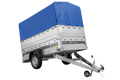 Autotransportanhänger 230×125 UNITRAILER FORCE 230 KIPP mit BIS-Seitenwänden, H-800-Rahmen und blauer Plane-Neu
