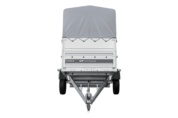 Autotransportanhänger 230×125 UNITRAILER FORCE 230 KIPP mit BIS-Seitenwänden, H-800-Rahmen und grauer Plane-Neu