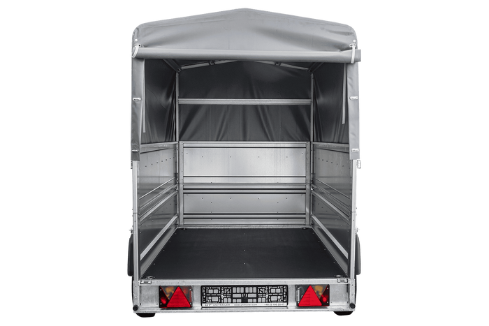 Autotransportanhänger 230×125 UNITRAILER FORCE 230 KIPP mit BIS-Seitenwänden, H-800-Rahmen und grauer Plane-Neu