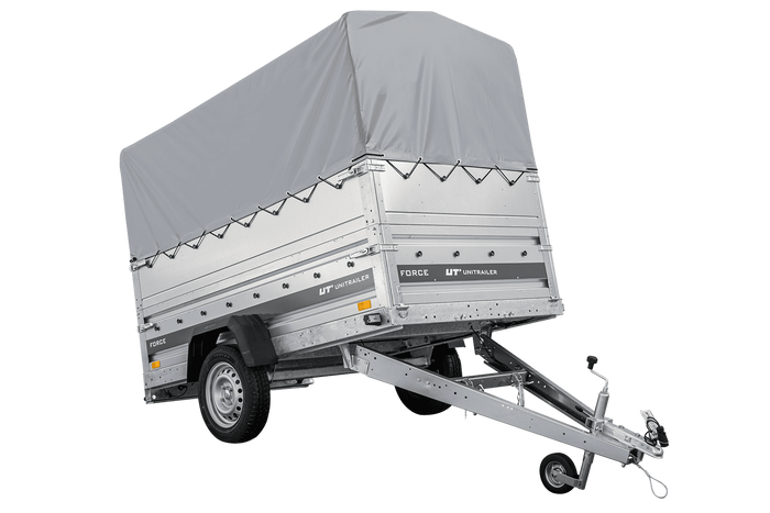 Autotransportanhänger 230×125 UNITRAILER FORCE 230 KIPP mit BIS-Seitenwänden, H-800-Rahmen und grauer Plane-Neu
