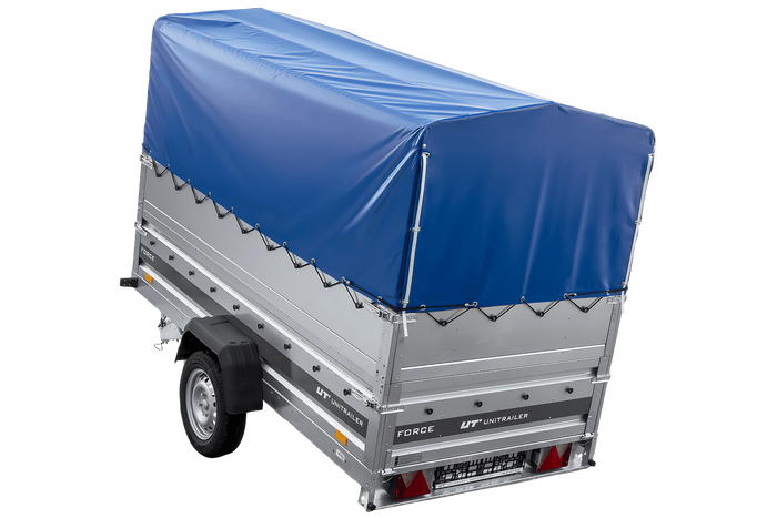 Autotransportanhänger 264×125 UNITRAILER FORCE 264 KIPP mit BIS-Seitenwänden, H-800-Rahmen und blauer Plane-Neu