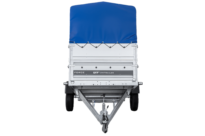 Autotransportanhänger 264×125 UNITRAILER FORCE 264 KIPP mit BIS-Seitenwänden, H-800-Rahmen und blauer Plane-Neu