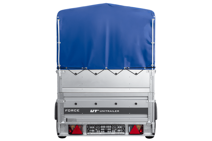 Autotransportanhänger 264×125 UNITRAILER FORCE 264 KIPP mit BIS-Seitenwänden, H-800-Rahmen und blauer Plane-Neu