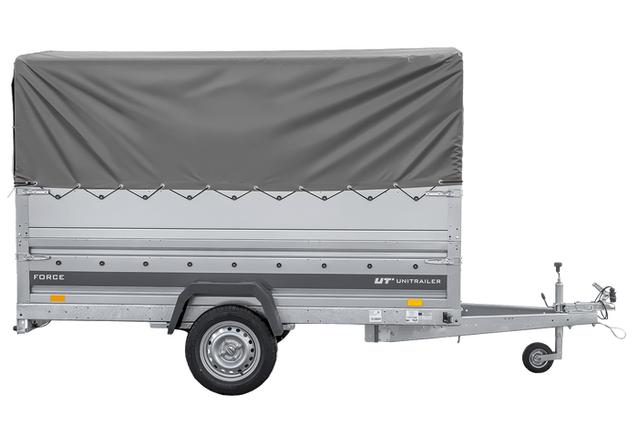 Autotransportanhänger 264×125 UNITRAILER FORCE 264 KIPP mit BIS-Seitenwänden, H-800-Rahmen und grauer Plane-Neu