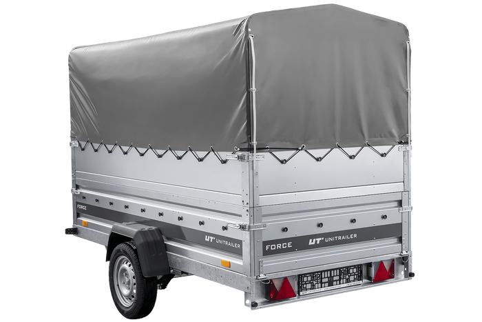 Autotransportanhänger 264×125 UNITRAILER FORCE 264 KIPP mit BIS-Seitenwänden, H-800-Rahmen und grauer Plane-Neu
