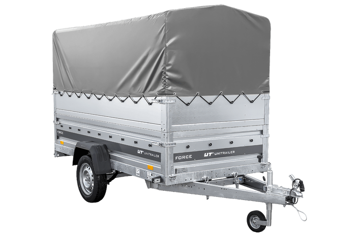 Autotransportanhänger 264×125 UNITRAILER FORCE 264 KIPP mit BIS-Seitenwänden, H-800-Rahmen und grauer Plane-Neu