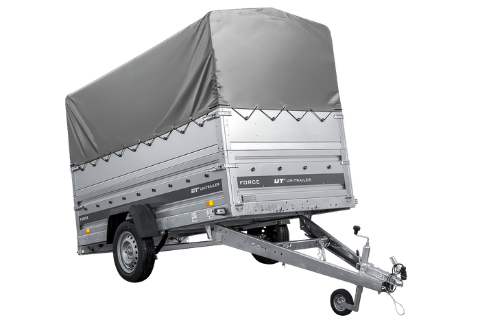 Autotransportanhänger 264×125 UNITRAILER FORCE 264 KIPP mit BIS-Seitenwänden, H-800-Rahmen und grauer Plane-Neu