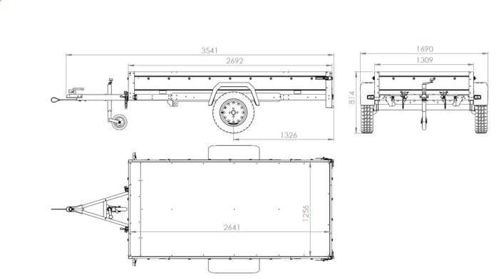 Autotransportanhänger auf Blattfedern 264×125 UNITRAILER GARDEN 264/R KIPP mit Gitterwänden, H-800 Rahmen und blauer Plane-Neu