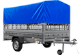 Autotransportanhänger auf Blattfedern 264×150 UNITRAILER GARDEN 265/R KIPP mit Gitterwänden, H-800 Rahmen und blauer Plane-Neu
