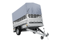 Autotransportanhänger auf Federn 230×125 UNITRAILER FORCE 230/R KIPP mit Gitterwänden, H-800 Rahmen und grauer Plane-Neu