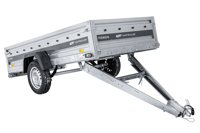Leichter Anhänger auf Blattfedern 264×125 UNITRAILER FORCE 264/R KIPP mit BIS-Seitenwänden, H-800-Rahmen und grauer Plane-Neu