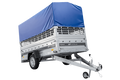 Autotransportanhänger auf Federn 264×125 UNITRAILER FORCE 264/R KIPP mit Gitterwänden, H-800 Rahmen und blauer Plane-Neu