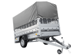 Autotransportanhänger auf Federn 264×125 UNITRAILER FORCE 264/R KIPP mit Gitterwänden, H-800 Rahmen und grauer Plane-Neu