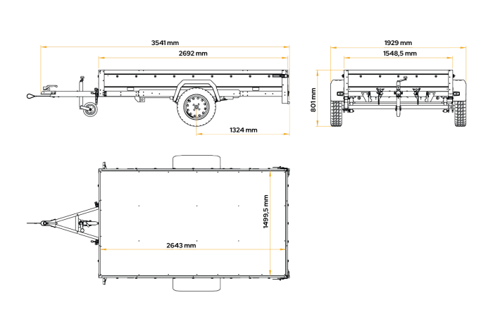 Autotransportanhänger auf Federn 264×150 UNITRAILER GARDEN 265/R KIPP mit BIS-Seitenwänden, H-0-Rahmen und grauer Plane-Neu