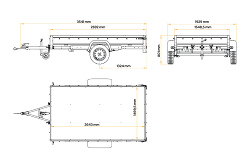 Autotransportanhänger auf Federn 264×150 UNITRAILER GARDEN 265/R KIPP mit BIS-Seitenwänden, H-0-Rahmen und grauer Plane-Neu