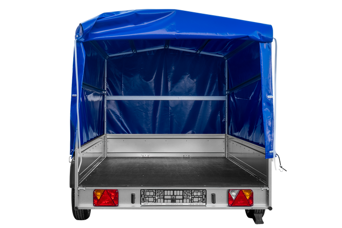 Autotransportanhänger auf Federn 264×150 UNITRAILER GARDEN 265/R KIPP mit H-1100 Rahmen und blauer Plane-Neu