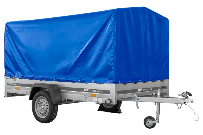 Autotransportanhänger auf Federn 264×150 UNITRAILER GARDEN 265/R KIPP mit H-1100 Rahmen und blauer Plane-Neu