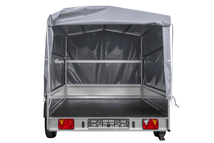 Autotransportanhänger auf Federn 264×150 UNITRAILER GARDEN 265/R KIPP mit H-1100 Rahmen und grauer Plane-Neu