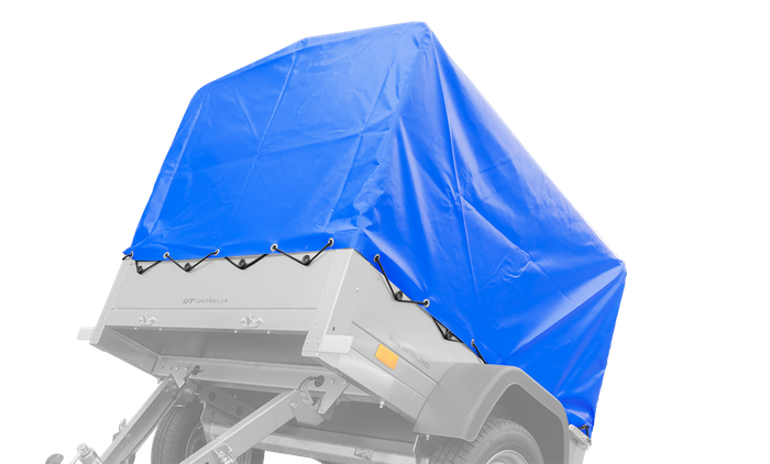 Anhänger 150 KIPP 150×106 cm [mit blauer Hochplane, Hochspriegel und Stützrad]-Neu