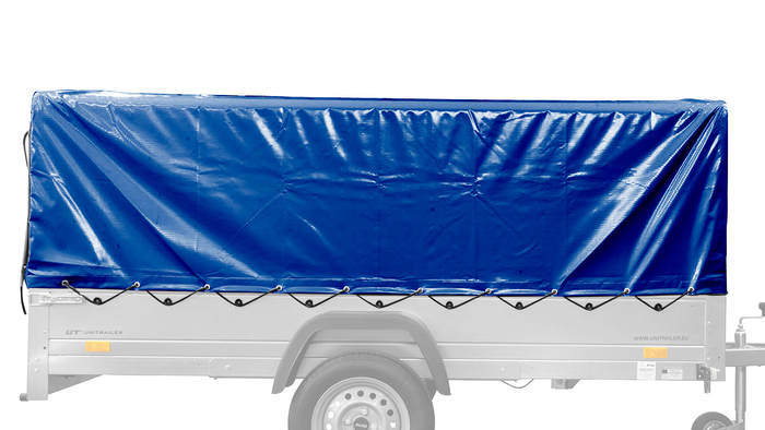 Autotransportanhänger 264×125 UNITRAILER FORCE 264 KIPP mit Gitterwänden, H-800 Rahmen und blauer Plane-Neu