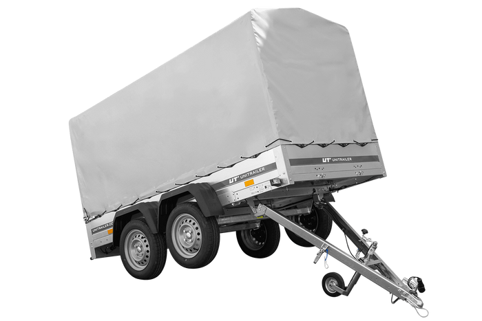 Der Anhänger Garden Trailer 264/2 KIPP MIT STÜTZRAD, H-1100-HOCHSPRIEGEL UND GRAUER PLANE-Neu