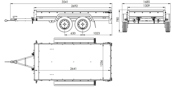 Der Anhänger Garden Trailer 264/2 KIPP MIT STÜTZRAD, H-1100-HOCHSPRIEGEL UND GRAUER PLANE-Neu