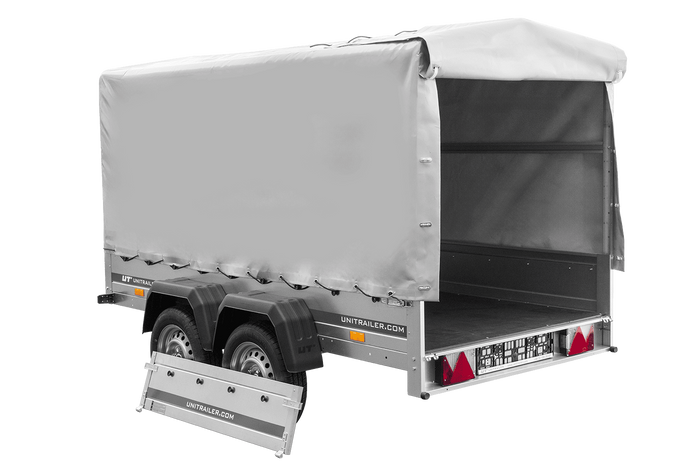 Der Anhänger Garden Trailer 264/2 KIPP MIT STÜTZRAD, H-1100-HOCHSPRIEGEL UND GRAUER PLANE-Neu