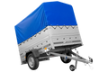 Einachsanhänger 200×125 UNITRAILER GARDEN 201 KIPP mit BIS-Seitenwänden, H-800-Rahmen und blauer Plane-Neu