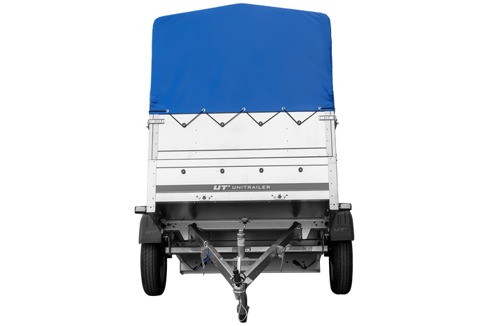 Einachsanhänger 200×125 UNITRAILER GARDEN 201 KIPP mit BIS-Seitenwänden, H-800-Rahmen und blauer Plane-Neu