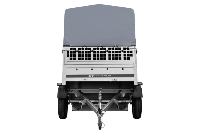 Einachsanhänger 200×125 UNITRAILER GARDEN 201 KIPP mit Gitterseitenwänden, H-800 Rahmen und grauer Plane-Neu
