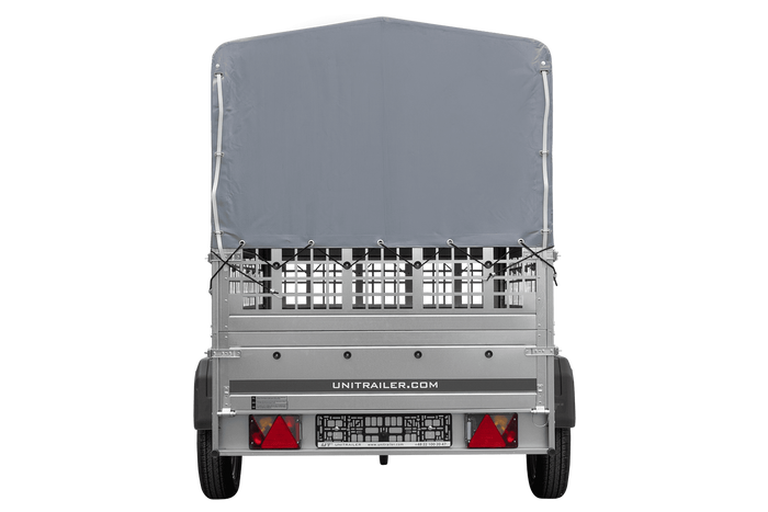 Einachsanhänger 200×125 UNITRAILER GARDEN 201 KIPP mit Gitterseitenwänden, H-800 Rahmen und grauer Plane-Neu